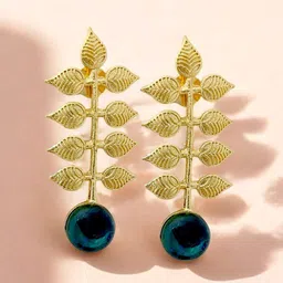 TISHUL JEWELS Gold-Plated Artificial Stones Studded Geometric Shaped Drop Earrings-11