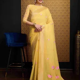 SWORNOF Floral Woven Design Pure Cotton Saree-image-40