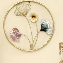 vedas Gold Toned & Blue Round Frame Wall Decor-51