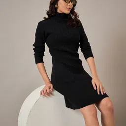 The Roadster Lifestyle Co Women High Neck Woollen Longline Bodycon Dress-image-32