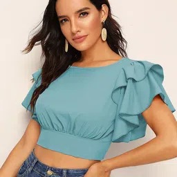 CORSICA Flutter Sleeve Blouson Crop Top image 4