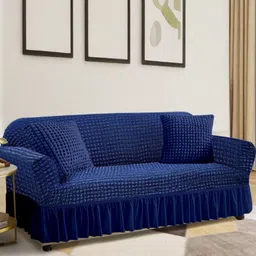 Aura Navy Blue Geometric Self Design 3 Seater Sofa Cover-image-69