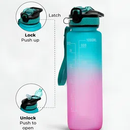 Bonhomie The Hydration Itinerary Blue & Pink Single Colourblocked Water Bottle 1L-image-6