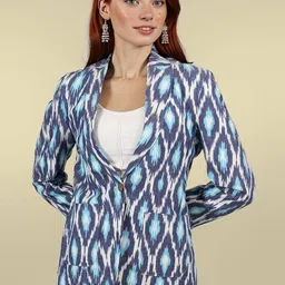 Talethread Ikat Printed Cotton Single-Breasted Casual Blazer-picture-7