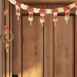 THE HOME CO. 3-Pcs White & Red Blossom Bliss Garland Toran And Side Hanging-30
