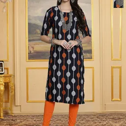 HERE&NOW Selection Of 2 Geometric Printed Round Neck Straight Kurtas-image-60