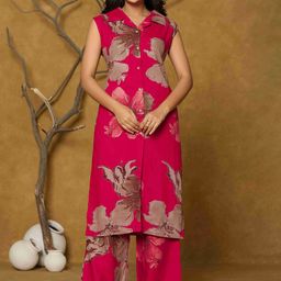 KALINI Floral Printed Shirt Collar Straight Kurta With Palazzos-image-77
