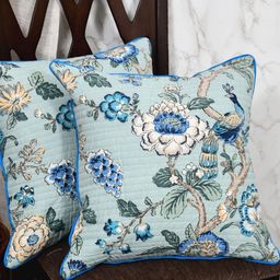 Urban Jaipur Blue & Cream-Coloured Set of 2 Floral Square Cushion Covers-41