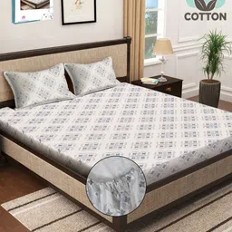 Myntra Elegant Homes Grey & Black Geometric 400 TC King Bedsheet with 2 Pillow Covers-picture-33