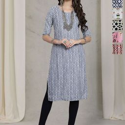 7Threads Selection Of 6 Geometric Printed Round Neck Straight Kurtas-image-95