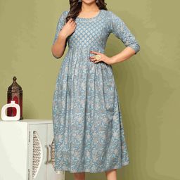 mad fury Women Ethnic Motifs Printed Maternity Cotton Fit and Flare Midi Dress-image-54
