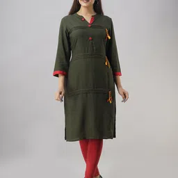 FrionKandy Striped Mandarin Collar Thread Work Straight Kurta-35