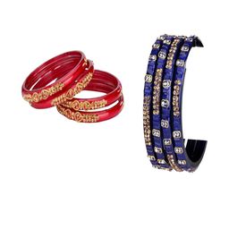 SOMIL Women Pack Of 2 Red And Blue Glass Ethnic Handcrafted Traditional Bangle-image-73