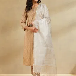Fabindia Geometric Printed Dupatta With Zari-0