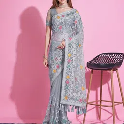 Anouk Embroidered Net Saree With Blouse Piece-picture-2
