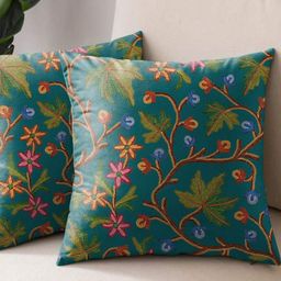 Aura Teal & Yellow 2 Pieces Floral Square Cushion Covers-picture-31