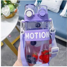 Explosive Hot Double Mouth Square Shape Portable Drinking Cups with Straw 600 ml Water Bottle-image-14