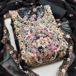 HERE&NOW Floral Embroidered Organza Unstitched Dress Material-image-55