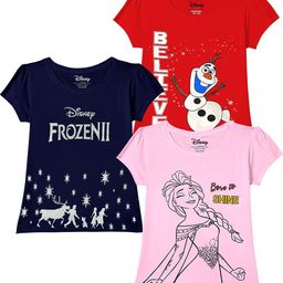 Disney By Miss and Chief Girls Pack Of 3 Bio Finish Graphic Printed Cotton T-shirts-image-41