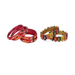 SOMIL Set Of 6 Multi Alloy Artificial Stones and Beads Antique Bangles-image-108