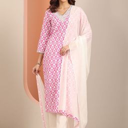 Libas Women Floral Yoke Design Regular Straight Kurta with Trousers & With Dupatta-picture-54