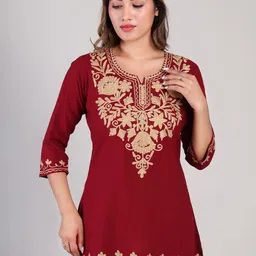 DELIS Women Ethnic Embroidered Round Neck Tunics-image-56