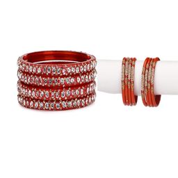 SOMIL Set Of 12 Red Alloy Artificial Stones and Beads Antique Bangles-image-22