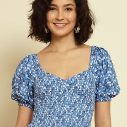 BAESD Floral Print Sweetheart Neck Smocked Crepe Crop Top-image-87