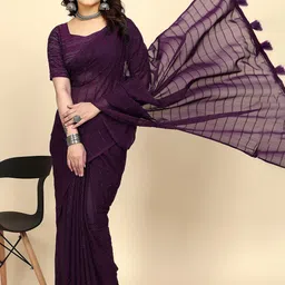 K 5 Fashion Striped Embroidered Pure Chiffon Saree-picture-40