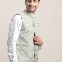 Turtle Self Design Slim-Fit Nehru Jacket image 5