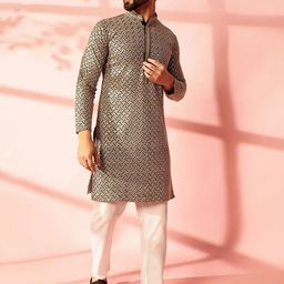 Anouk Men Embroidered Regular Thread Work Pure Cotton Kurta with Pyjamas image 4