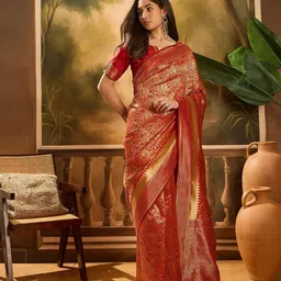Sangria Woven Design Zari Banarasi Saree With Unstitched Blouse Piece-picture-16