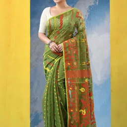 DESH BIDESH Floral Handloom Jamdani Saree-image-95