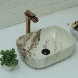 Premium Designer Ceramic Wash Basin(Pinewood)with Waste Pipe & Coupling set (18*13*5)(RJ-Pinewood) Table Top Basin-image-12