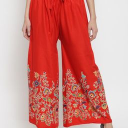 SRISARAS Women Floral Printed Mid-Rise Loose Fit Trousers-image-89