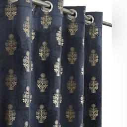 Aura Navy Blue & Gold-Toned Floral Window Curtain-picture-22