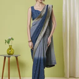 DIVASTRI Ethnic Motifs Zari Poly Georgette Banarasi Saree-image-38