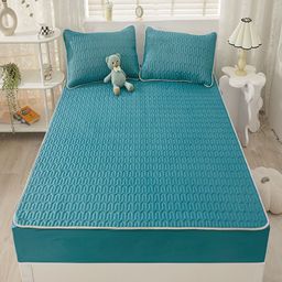 JC HOME Blue Geometric 160 TC Fitted Queen Bedsheet with 2 Pillow Covers-image-74