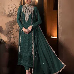 ODETTE Floral Embroidered Thread Work Semi-Stitched Dress Material-image-44