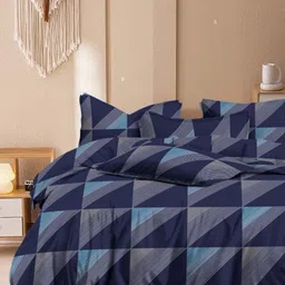 Bajo's Navy Blue & Grey Geometric 350 TC King Bedsheet with 2 Pillow Covers-image-2