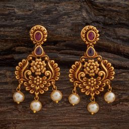 Kushal's Fashion Jewellery Ruby Gold-Plated Ethnic Antique Floral Drop Earrings-13