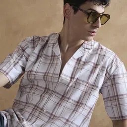DENNISON Men Beige and Maroon Tartan Checks Shirt-image-86