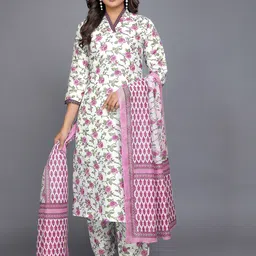 THE52 Floral Printed V-Neck Straight Kurta With Trousers & Dupatta-picture-41
