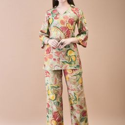 Shree Floral Printed V-Neck Three-Quarter Sleeves Top With Trouser-image-66