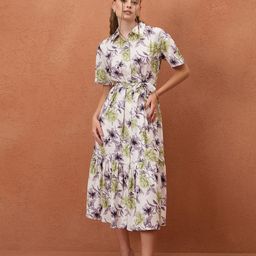 CORSICA Floral Print Belted Shirt Midi Dress-image-44