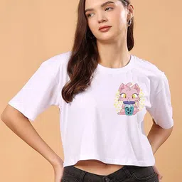 CORSICA Graphic Printed Cotton Oversized Crop T-shirt-image-58