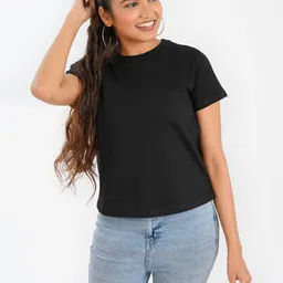 30 Looks Women Solid Round Neck Cotton T-shirt-image-93