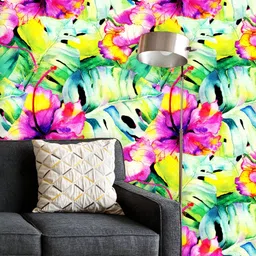 ArtzFolio Printed UV-Resistant Anti-Bacterial Palm And Hibiscus Plants Peel & Stick Wallpaper-16