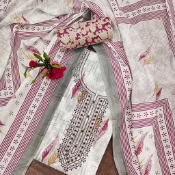 SAINOOR Floral Embroidered Cotton Unstitched Dress Material-picture-23