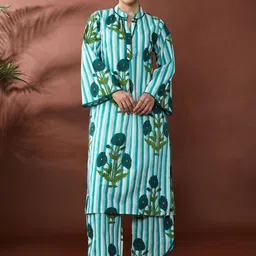 Anouk Floral Printed Mandarin Collar Pure Cotton Straight Kurta With Palazzos-42